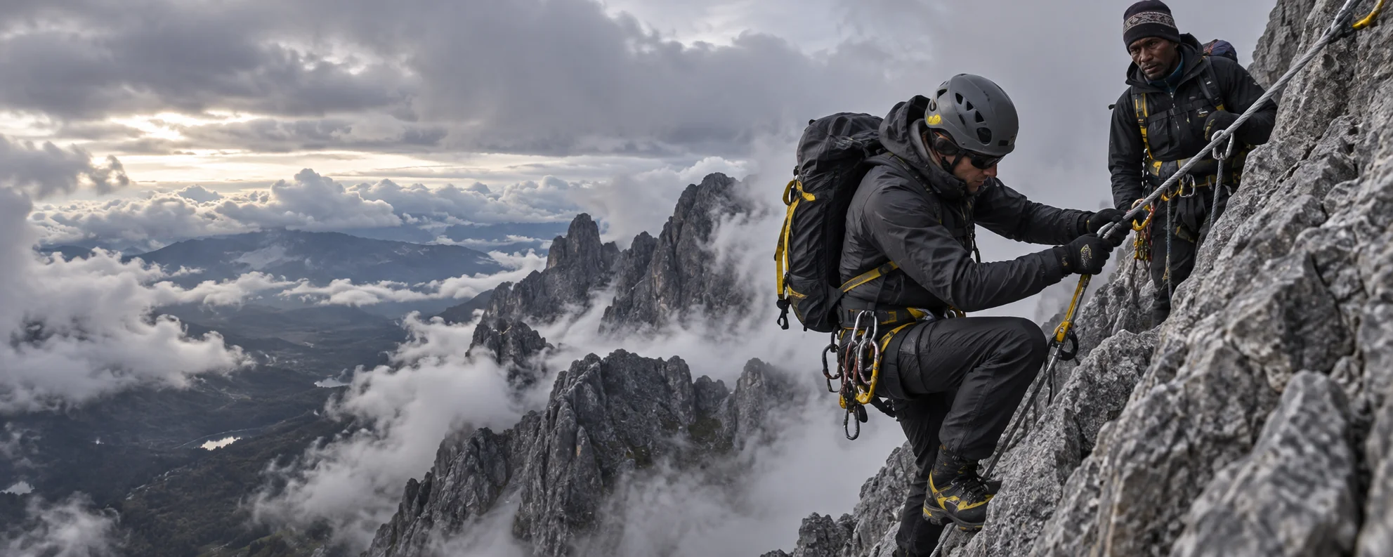 Climber training on fixed ropes for Carstensz Pyramid