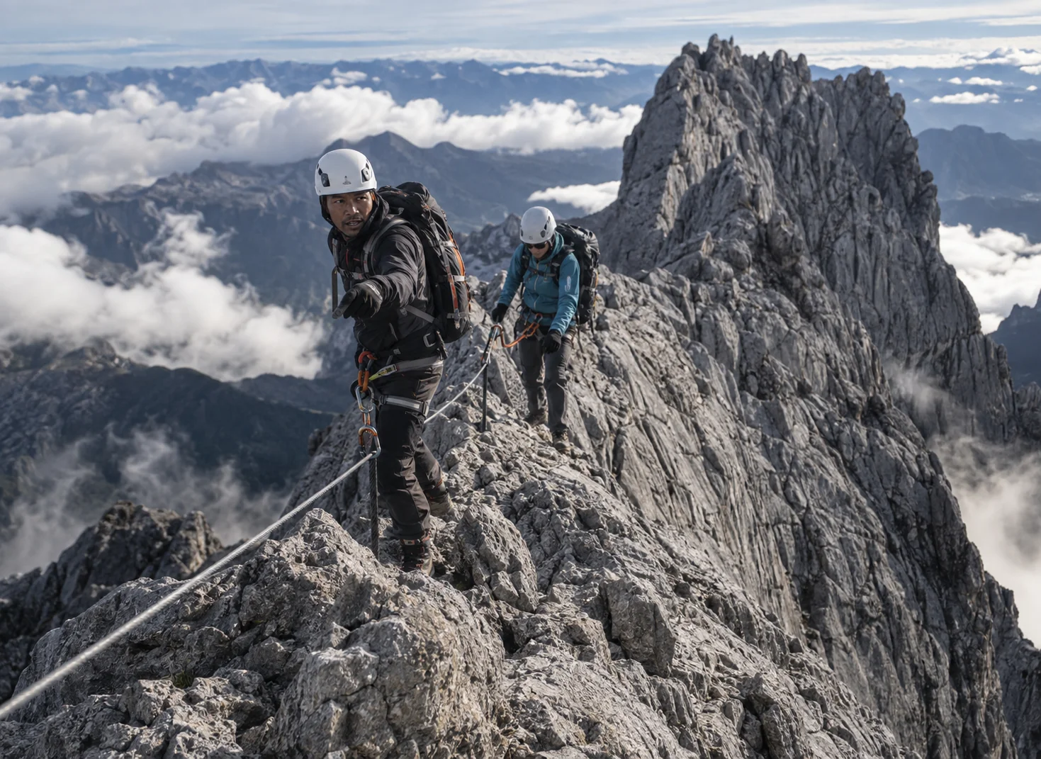 Guide leading a climber along the Carstensz summit ridge