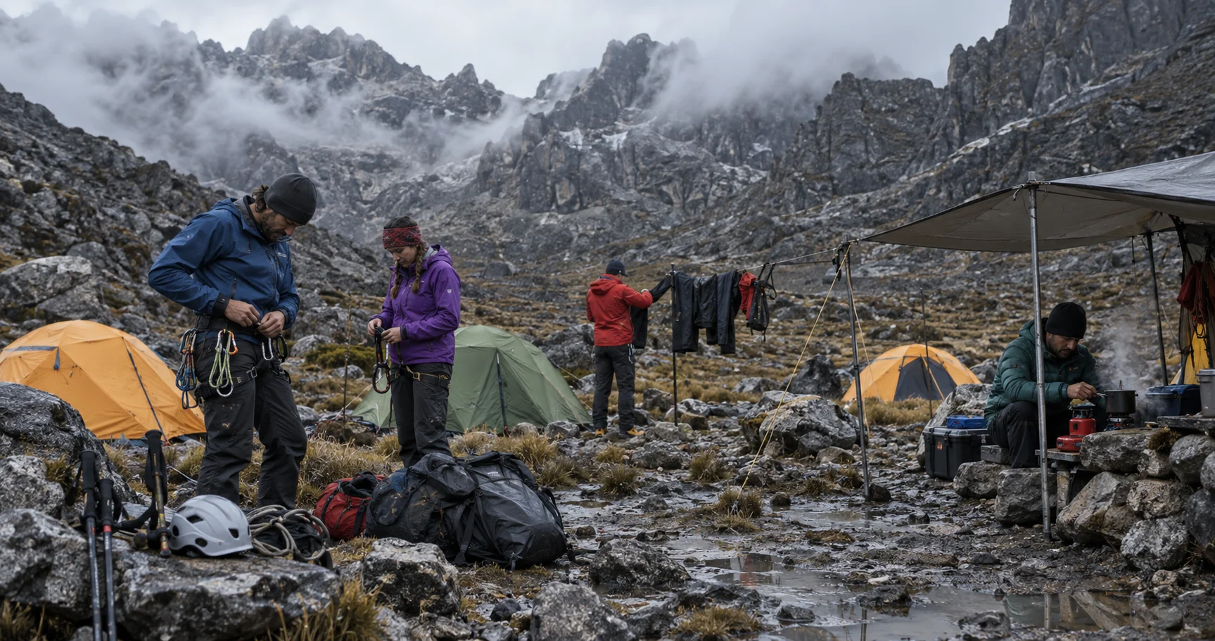Climbers acclimatizing at Carstensz base camp